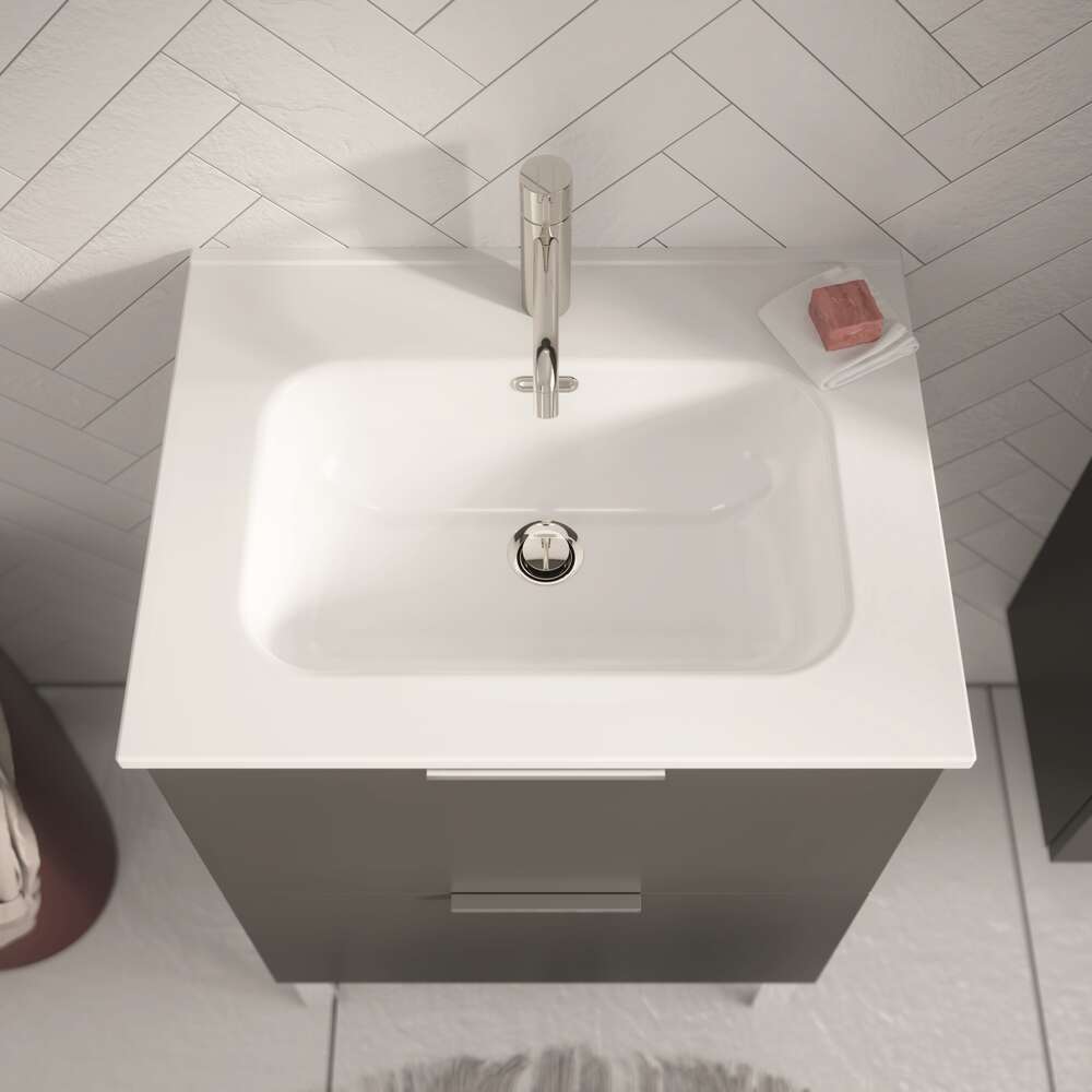 Image du produit PLAN DE TOILETTE BLANC BRILLANT L80 H1,8 P46 CÉRAMIQUE SIMPLE VASQUE - DOM102