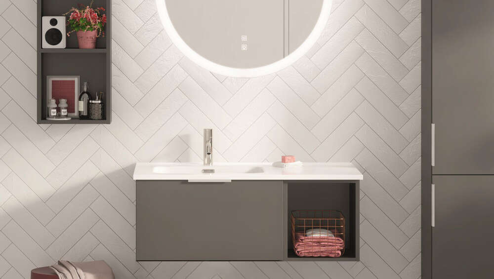 Image du produit MSV AVEC NICHE GRAPHITE MAT L 118 H 32 P45 1 TIROIR & NICHE MÉLAMINÉ POUR PLAN DE TOILETTE ASYMETRIQUE - DOM355