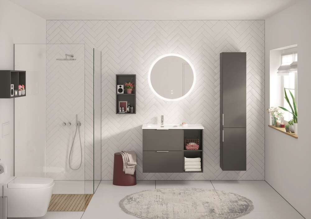 Image du produit MSV AVEC NICHE GRAPHITE MAT L 88 H 64 P45 2 TIROIRS & NICHE MÉLAMINÉ POUR PLAN DE TOILETTE ASYMETRIQUE - DOM359