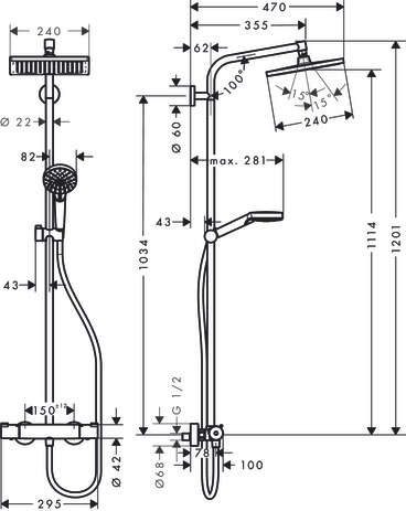 Image du produit SHOWERPIPE CROMETTA E 240 1JET ECOSMART CHROMÉ - 27281000