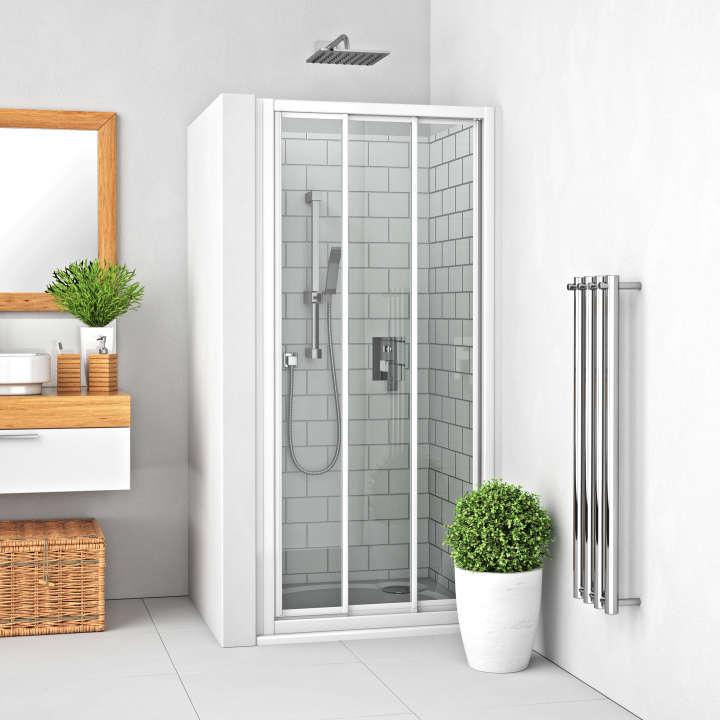 Image du produit EQUI - PORTE COULISSANTE 3 &Eacute;L&Eacute;MENTS L80 1.9M ARGENT POLI VERRE CLAIR TRAIT&Eacute; ANTICALCAIRE