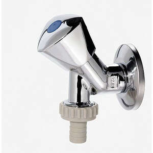 Image produit ROBINET CHROME POLI T&Ecirc;TE TRIANGULAIRE 90&deg; AVEC CLAPET ANTI RETOUR ET ROSACE &frac12;'' - 92220015